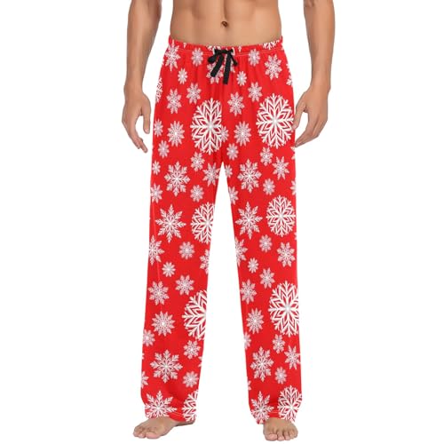 White Snowflakes Red Pajama Pants for Men Comfy Pajama Bottoms Cotton Lounge Pants with Pockets2