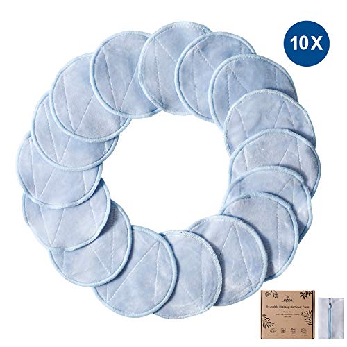 NIPOO Reusable Makeup Remover Pads - 10 Pack(3.3 inches) Natural Bamboo Cotton Pads With Laundry Bag - Wipe Face Makeup and Apply Facial Cleansing Toner - Blue