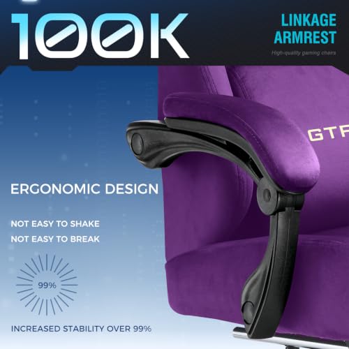Image of GTPLAYER Gaming Chair Fabric with Pocket Spring Cushion, High Back Ergonomic Computer Chair with Footrest for Adults Lumbar Support Swivel Game Chair for Office Gaming 350LBS, Dark Purple