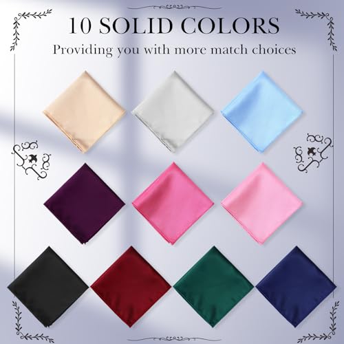 Image of JaGely Pocket Squares for Men Assorted Colors Silk Squares Handkerchiefs 9.06 inch x 9.06 inch Handkerchiefs for Men Wedding