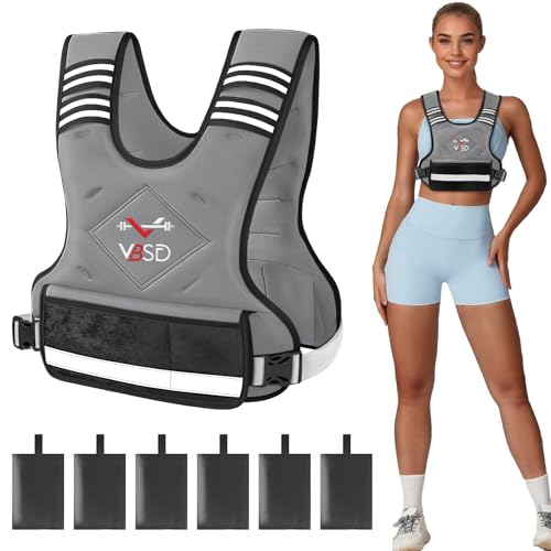 Image of VBSD Adjustable Weighted Vest for Women Men 4-10lb /11-20lb /20-32lb Vest with 6 Ironsand Weights Body Weight Vest with Reflective Strip for Running Walking Strength Training Workouts
