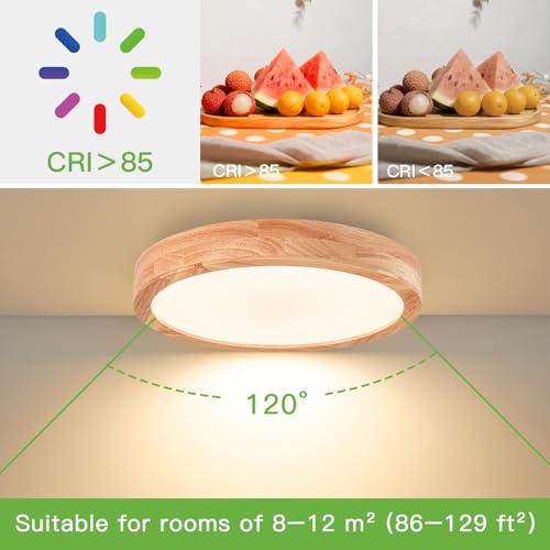 Image of 11.8 Inch Wood LED Flush Mount Ceiling Light 3000K, 2 Pack