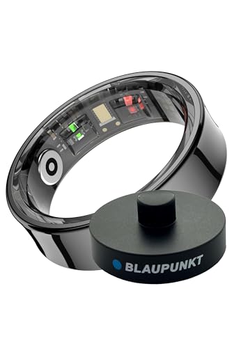 Blaupunkt Smart Ring V2 | kein Abo | keine unsichere Cloud | Edelstahl | Schritte, Schlaf, Puls, Blutsauerstoff SpO2, Kalorien, HRV, Sport-Aktivitäten | IP68 | für Android und iOS | Schwarz | Größe 13