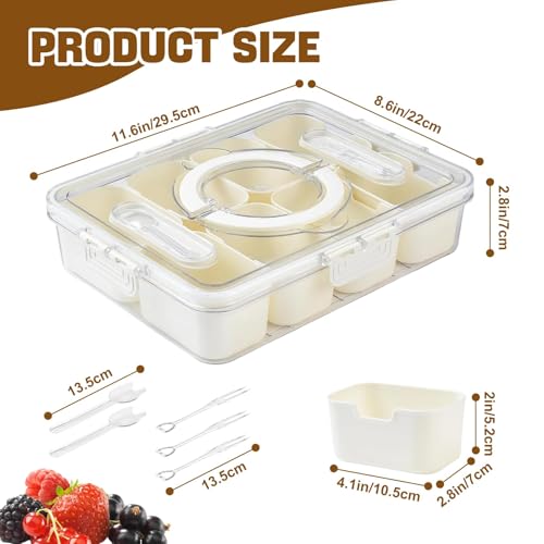 Miniatura 2 de Kezidhp Caja Aperitivos Con 8 Compartimentos Y Tenedores, Bandeja Snack Con Tapa Y Asa, Organizador Para Caramelos, Frutas, Galletas, Verduras, Frutos Secos Ideal Cocina, Fiesta Y Picnic
