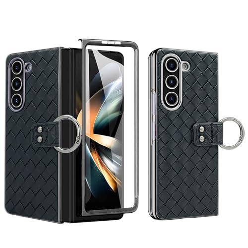 Coque Galaxy Z Fold 3 antichoc cuir rigide noir avec anneau anti-chute