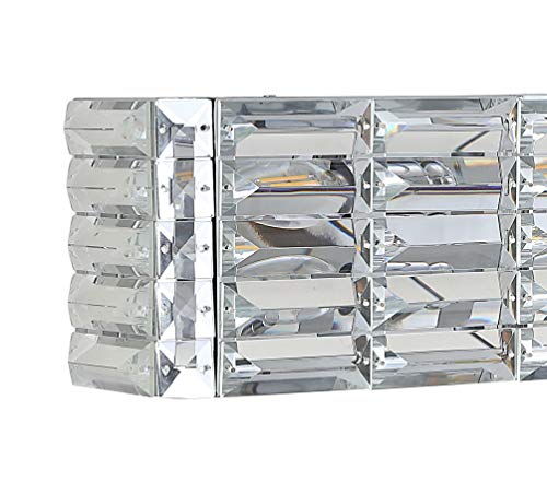 Image of JONATHAN Y 17.5 inch Chrome Modern Crystal Vanity Light, LED Bathroom Wall Sconce, 2-Light Fixture for Mirror, Glam Lighting with Clear Crystal Shade, Art Deco Makeup Wall Lamp (JYL7539A)