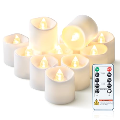 Homemory 12Pack 400+Hour Remote Control Flameless Candles, 2/4/6/8H Timer Led Votive Candles, Battery Operated Tea Lights for Wedding Table Centerpiece, Holidays, Halloween Pumpkins, Christmas Decor