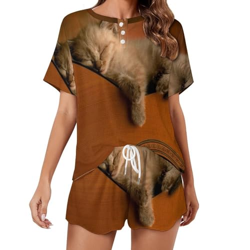 Pyjama chat femme en tissu léger et respirant pour vêtements de nuit