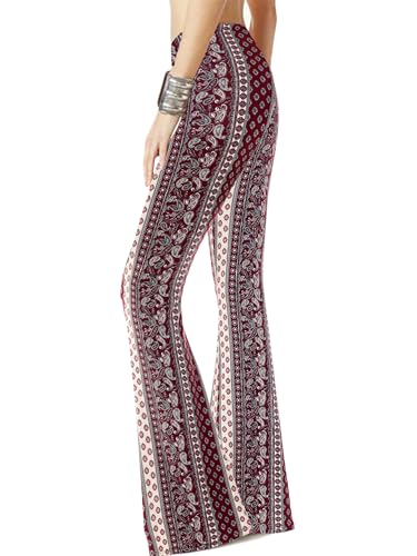 Image of WSPLYSPJY Women's Print Stretch Bell Bottom Flare Palazzo Pants Trousers
