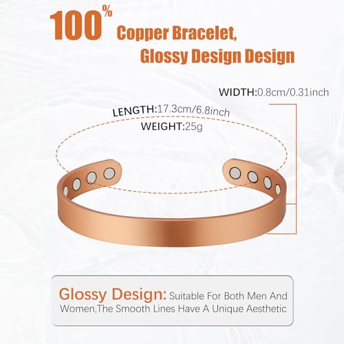 Jeracol Copper Magnetic Bracelets for Men Women,100% Solid Copper Magnetic Cuff Bangle with Powerful Magnets(Each 3500 Gauss), Brazaletes with Ajsust Tool&Jewelry Gift Box
