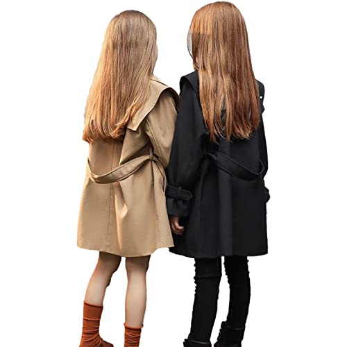 Image of amropi Girl's Trench Coat Single Breasted Windbreaker Jacket Outwear with Belt for 4-17 Years