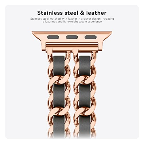 Image of Gold Watch Bands for Women Compatible with Apple Watch Band 38mm 40mm 41mm 42mm 44mm 45mm 46mm 49mm Adjustable Metal Band Cowboy Steel Chain Bracelet for iWatch Series1 /2 /3 /4 /5 /6 /7 /8 /9 /10 /11 /SE