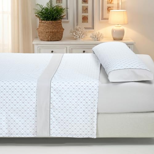 Sábanas 135x190 - Juego de Sábanas 3 Piezas - Algodón y Poliéster - Sábana Bajera Ajustable hasta 30 cm, Encimera y Funda Almohada - Ropa de Cama Estampada Suave y Transpirable (Bindi Beige)