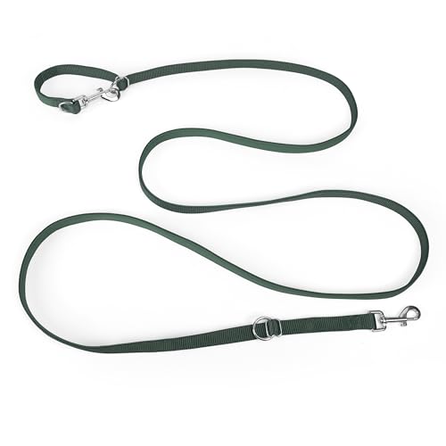 Correa para Perros Doble Enganche Ajustable 3 m Manos Libres, Verdinegro | Nailon Resistente con Mosquetones Metálicos. Diseño Ligero y Duradero para Paseo, Entrenamiento y Actividades Al Aire Libre