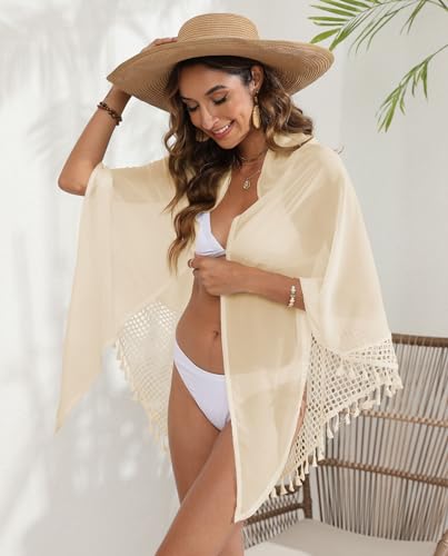 Image of ZAFUL Boho Beach Cover Ups for Women Sarong Coverups Sheer Bikini Chiffon Wraps Skirts for Swimwear