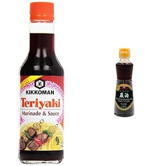 Kikkoman Teriyaki Marinade & Sauce 10 oz with Kadoya Roasted Sesame Oil 11 Fl oz - Asian Cooking Bundle