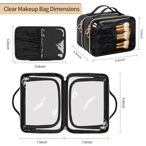 OCHEAL Makeup Bag, Double Layer Clear Make up Bag Organizer, Large Capacity Cosmetic Bag for Women Travel Beauty Essentials,Multiple Compartments Makeup Case Zipper Pouch -Clear4