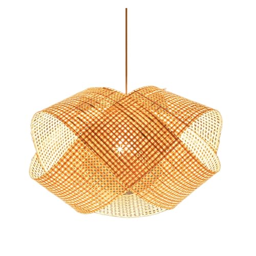 Lustre suspension tissé en osier de 50cm, luminaire de plafond pour salon et salle à manger