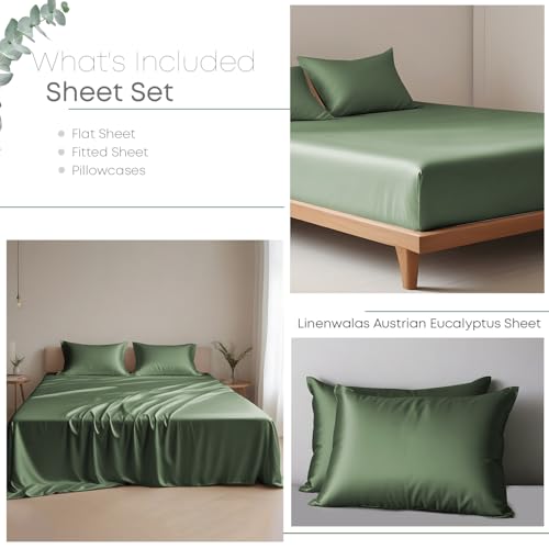 Linenwalas Sheet Set Full,100% Eucalyptus Tencel Lyocell Sheets Set Full Size - Cooling Breathable Silk Soft, 1 Fitted 1 Flat and 2 Pillowcases (Full/Avocado Green)
