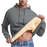 Klijuiaup Mens Fleece Lined Hoodie Winter Cozy Thickened Thermal Sherpa Jacket Fuzzy Fleece Sweatshirt Casual Warm Fluffy Hooded Sweater Jumpers Tops Faux Fur Coats Outerwear Dark Gray
