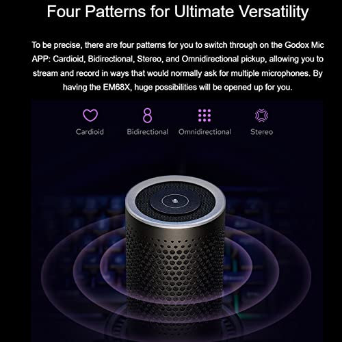 Godox Em68X Rgb Usb Condenser Microphone Podcast Mic E-Sports Cardioid, Bidirectional, Stereo, And Omnidirectional Adjusting Controlled By Godox Mic App For Podcasting, Recording, Streaming & Gaming #TOP2