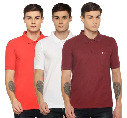 Image of Dollar Men's Pack of 1 Solid Cotton Blend Polo Neck T-Shirt