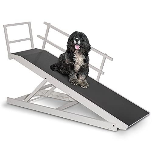 Large Dog Ramp for Bed, by DoggoRamps – Extra Wide Dog Ramp for Large Dogs to Get on High Beds up to 35' Tall – Wide Ramp with Rails, Platform & Non-Slip Grip – Made in N America from Solid Hardwood