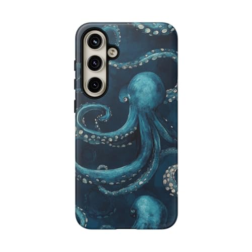Coque Samsung S24 Plus finition mate rigide motif Kraken bleu