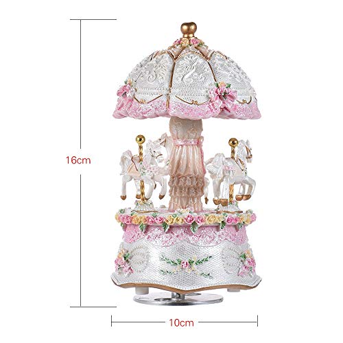 Musfunny Carousel Music Box, Wind Up Musical Boxes with Horses Color Change LED Luminous Light for Daughter Birthday Valentine Gift Castle in The Sky