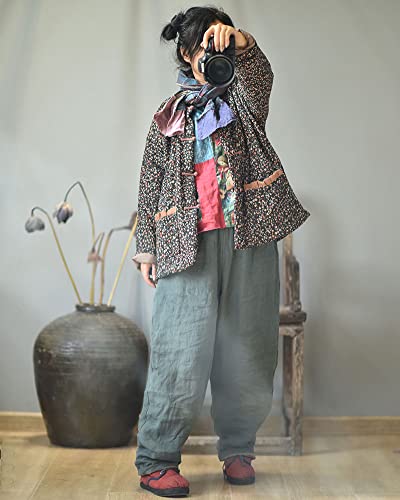 NFYM Womens Lighweight Quilted Lined Jacket Button Down Floral Print Cute Vintage Loose Short Coats with Pockets4