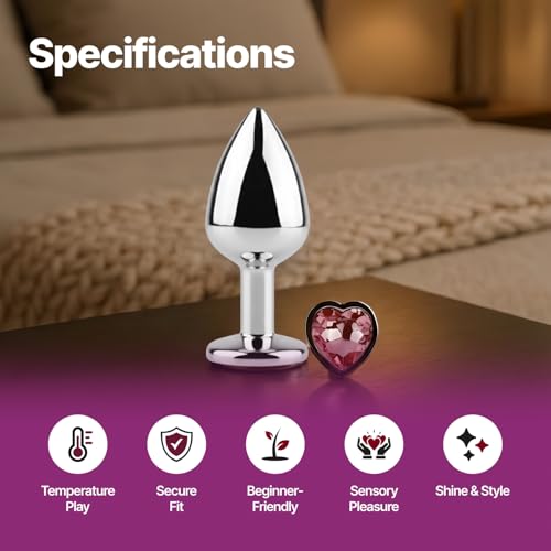 Image of NOOKY Premium Metal Plug Massager with Water Based Natural Lubricant | Heart Design Non Vibrating Flexible Wellness Accessory | Small Size