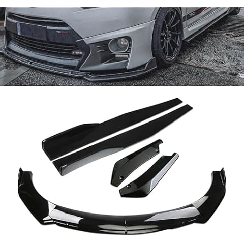 Evargc Glossy Black 69"-73" Adjustable Car Front Bumper Lip Splitter Chin Spoiler Body Kit with 29" Side Skirt Extension Rocker Panel and Rear Bumper Lip Diffuser Compatible Most Sedan Vehicles Cover
