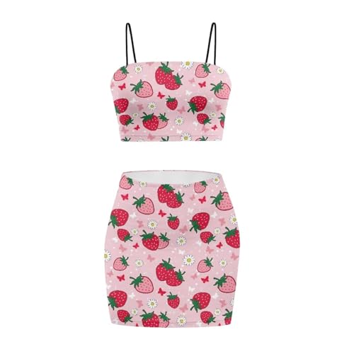 Image of Biyejit Women's 2 Piece Summer Outfits Spaghetti Strap Crop Tops and Bodycon Mini Skirt Dress Set Plus Size S-4XL