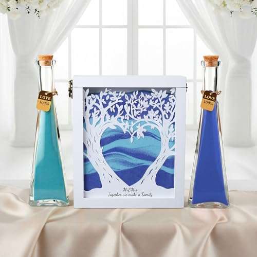 Blosssound Unity Sand for Wedding Ceremony Set Christian Unity Sand Ceremony Box and Vases for Religious Wedding Centerpiece Marriage Bridal Party Supplies (Violet Blue Family Tree)