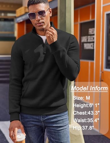 COOFANDY Mens Quarter Zip Pullover Fleece Lined Sweatshirts Long Sleeve Mock Neck Sweater with Pocket4