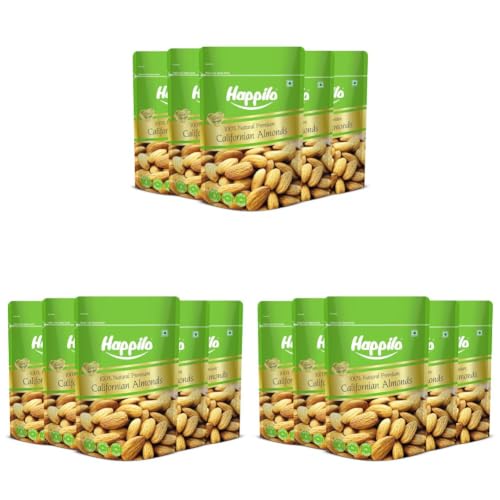 Image of Happilo 100% Natural California Dried Almonds 200g Each (Pack of 15) | Premium Badam Giri | High in Fiber & Boost Immunity | Gluten Free & Real Nuts