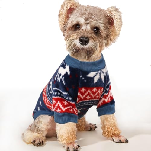 YAODHAOD Pull en polaire pour chien – Vêtements d&rsquo;hiver ethniques, ultra doux, thermique et chaud pour chiot, pull pour animal de compagnie (XS, bleu)