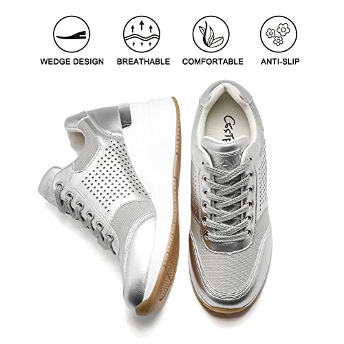 Cestfini High Wedge Sneakers For Women Non-Slip Fashion Sneakers W145-Rtw17-Silver-8 #TOP2