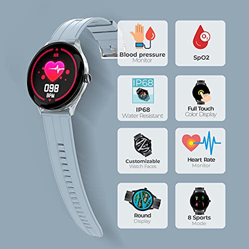 Image of ZEBRONICS Zeb-Fit2220CH Smart Fitness Band, 2.5D Curved Glass Full Touch Display, SpO2, BP & Heart Rate Monitor, IP68 Water Resistant, 8 Sports Mode (Silver Rim + Cadet Gray Strap)