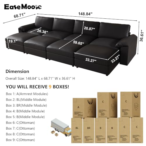 Image of EASE MOOSE Sectional Couches Bed for Living Room, Sleeper Sofa, Black