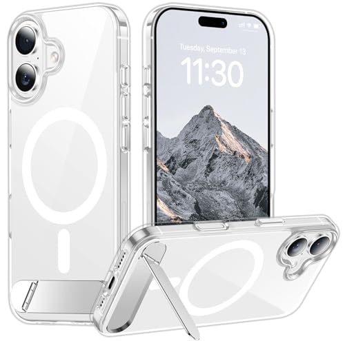 Image of Designed for iPhone 17 Case, [Built-in Invisible Kickstand][Compatible with MagSafe][Military Grade Shockproof] Slim Thin Phone Case 6.3 inch (Clear)