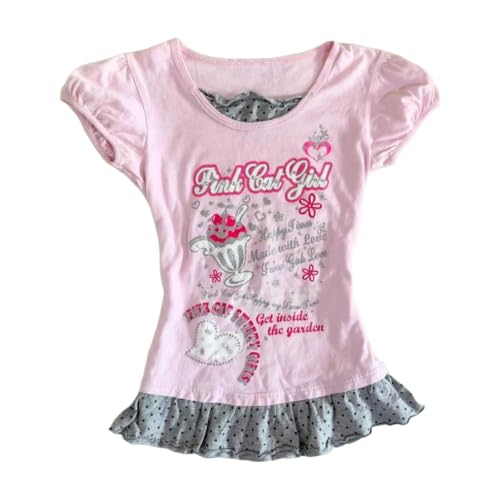 Image of Kawaii Cutecore Harajuku Y2k 2000s Tops Summer Preppy Aesthetic Alt Goth Emo Short Sleeve Graphic Tees