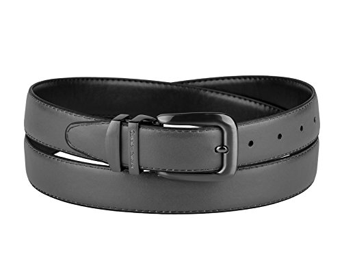 Concitor Reversible Belt CHARCOAL GREY Black Bonded Leather Pewter-Tone Bckle 60
