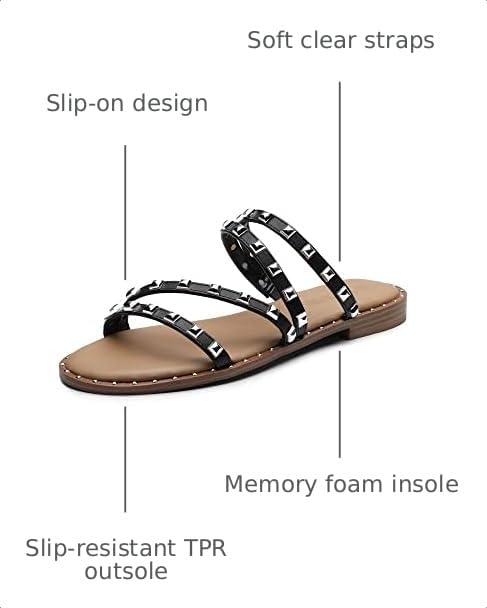 Image of DREAM PAIRS Women's Clear Studded Rhinestone Slide Sandals Slip on Open Toe Cute Flat Sandals for Summer
