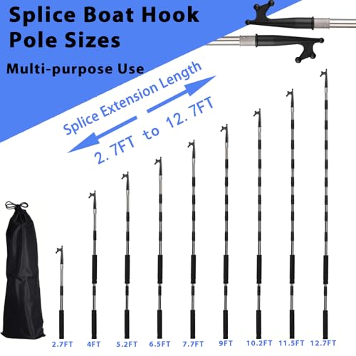 Greeily Boat Hook, 3ft to 12ft Boat Hook Pole for Docking Mooring and Other Boat Activities Splicing and Adjusting Multi-Purpose Durable Made of Stainless Steel Tube (2.8ft-11.5ft) - Thumbnail 2