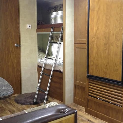 Image of 67 inch RV Bunk Ladder, 4 Step Integrated Aluminum Camper Bunk Bed Ladder with Anti-Slip Rubber Foot Pads, Sliver