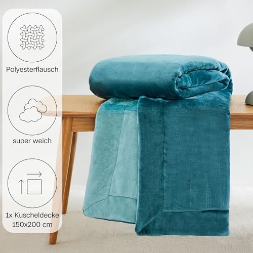 s.Oliver Doublesoft Kuscheldecke 150x200 cm petrol blau - flauschige Decke – Ansicht 2