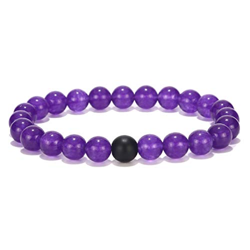 Black Matte & Purple Agate Stone His and Hers Bracelets 8mm Sandstone Couple Bracelet4