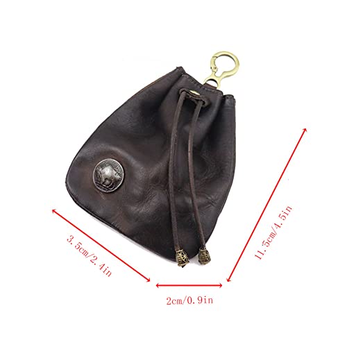 Genuine Leather Coin Purse Small Coin Purse Key Bag Mini Wallet with Pull Cord Style Coin Pouch for Women Men(Yellowish-brown)2