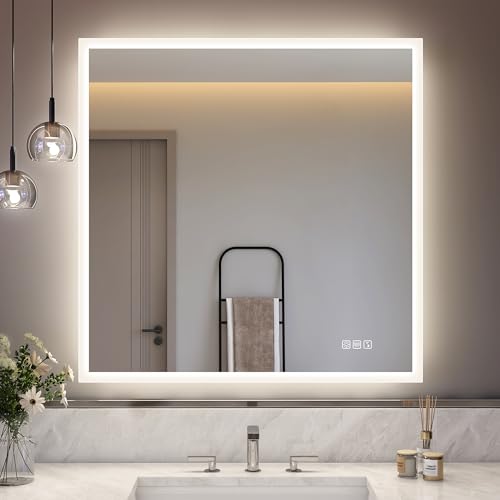 S'bagno Specchio-Bagno-con-Luce, 80x80 cm Specchio-Bagno-LED-Retroilluminato con Bluetooth, Antifog,...